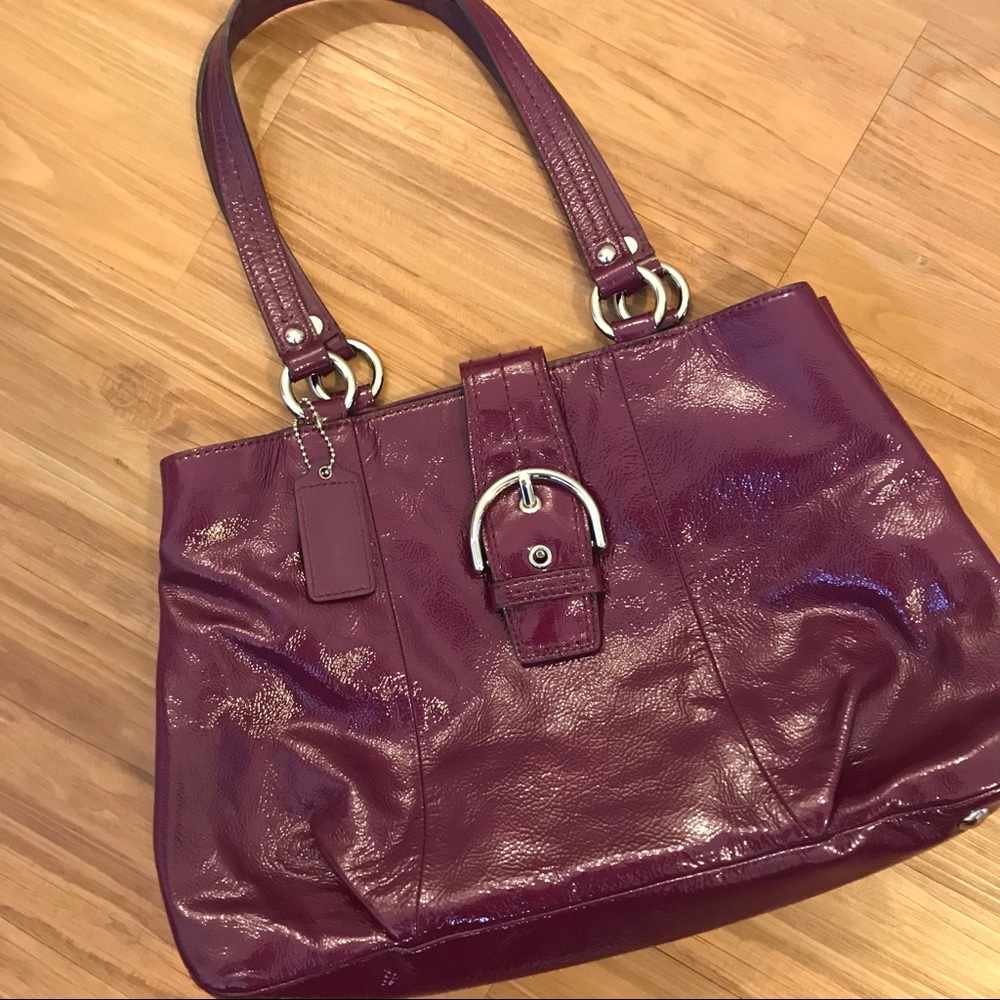 Coach Purple Plum Liquid Gloss Patent Leather Shoulder Bag